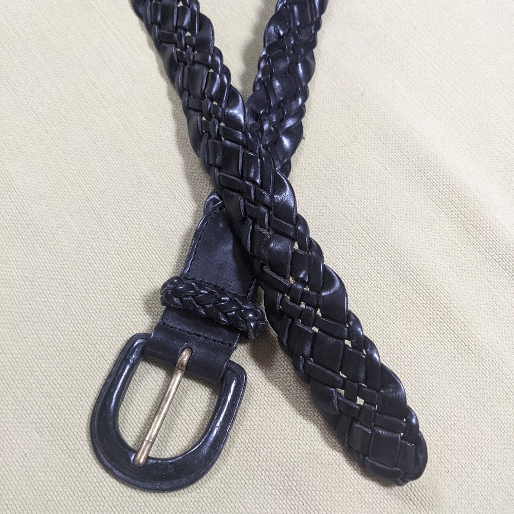 Black Woven Leather Sz 32 1" Braided Belt 2" Leather Buckle Western 38" Long